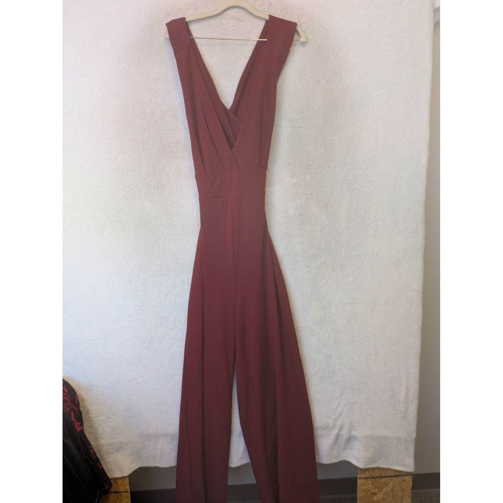 NEW Lena New York & Company Jumpsuit Women's Large Burgundy Wide Leg V-Neck